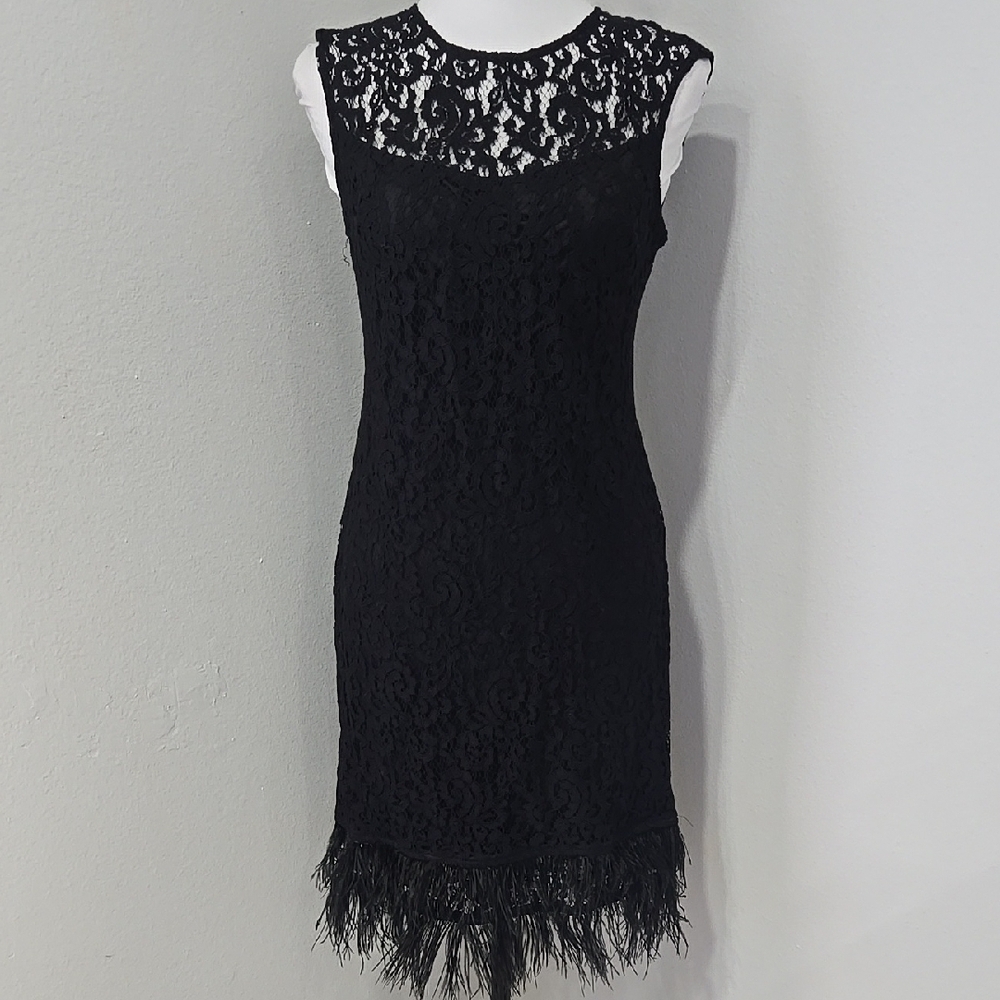 Chic Black Lace Dress with Fringe